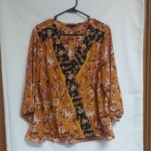 Zac & Rachel Mustard and Black Floral Blouse